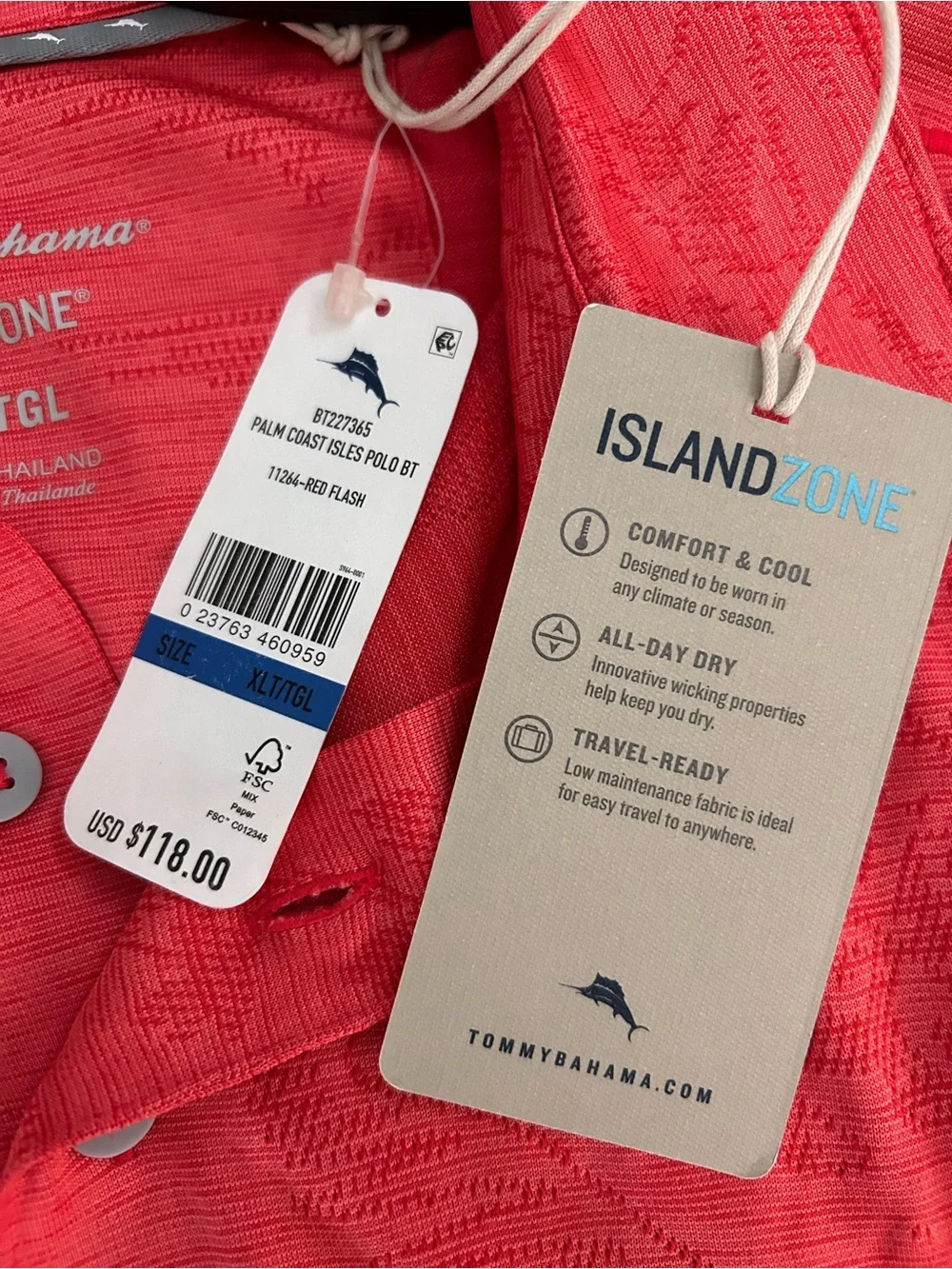 Men’s Tommy Bahama Polo Island Zone Shirt Red Flash Comfort & Cool Size XLT NWT